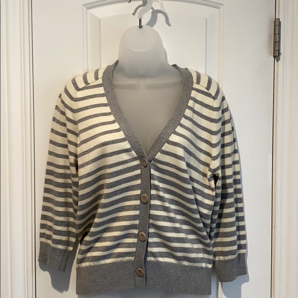 Stripes Vneck Button Up Sweater